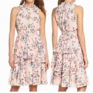 Eliza J Blush Floral Tiered Midi Dress